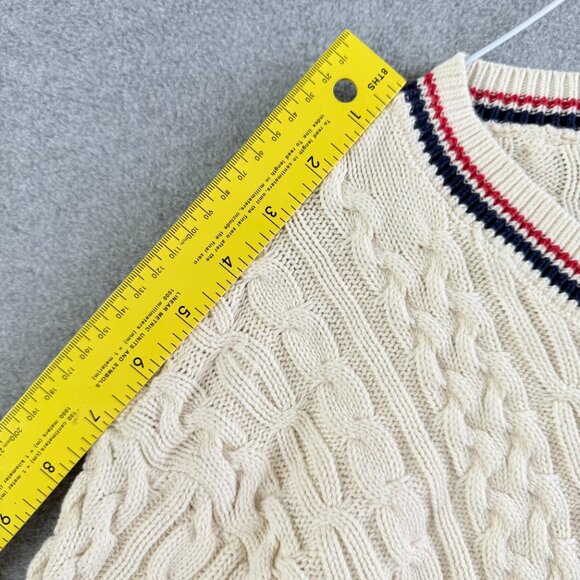 Cotton On Kids Cable Knit V-Neck Sweater Cream Navy Stripes Sz 9-10 - Picture 10 of 11